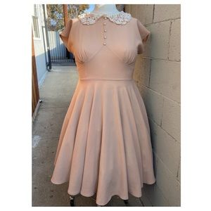 Hell Bunny Beige Tan Nude Retro 1940’s Dress Pinup 3XL XXXL 3X